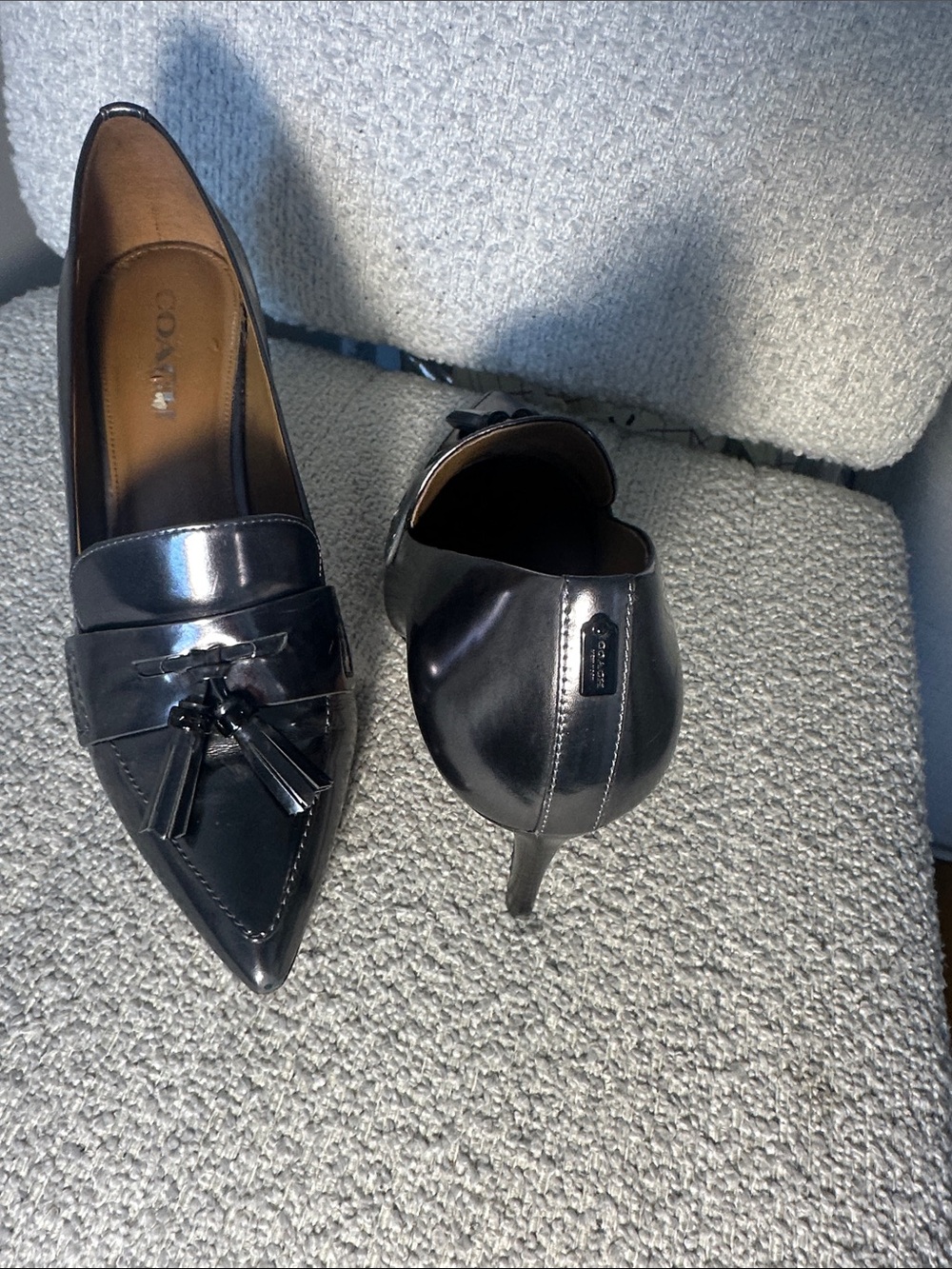 Coach silver Patent Leather Pointed Tassel Loafers heels (Women's) - Picture 7 of 10